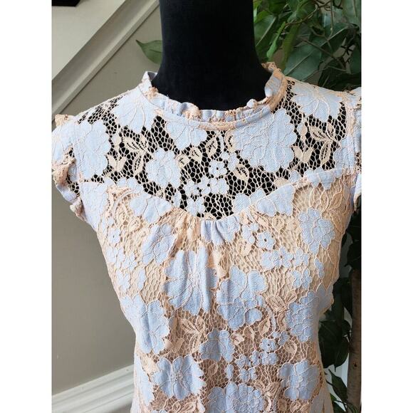 Monteau Women's Beige Floral Nylon Turtleneck Ruffled Sleeveless Top Blouse M - Picture 4 of 11